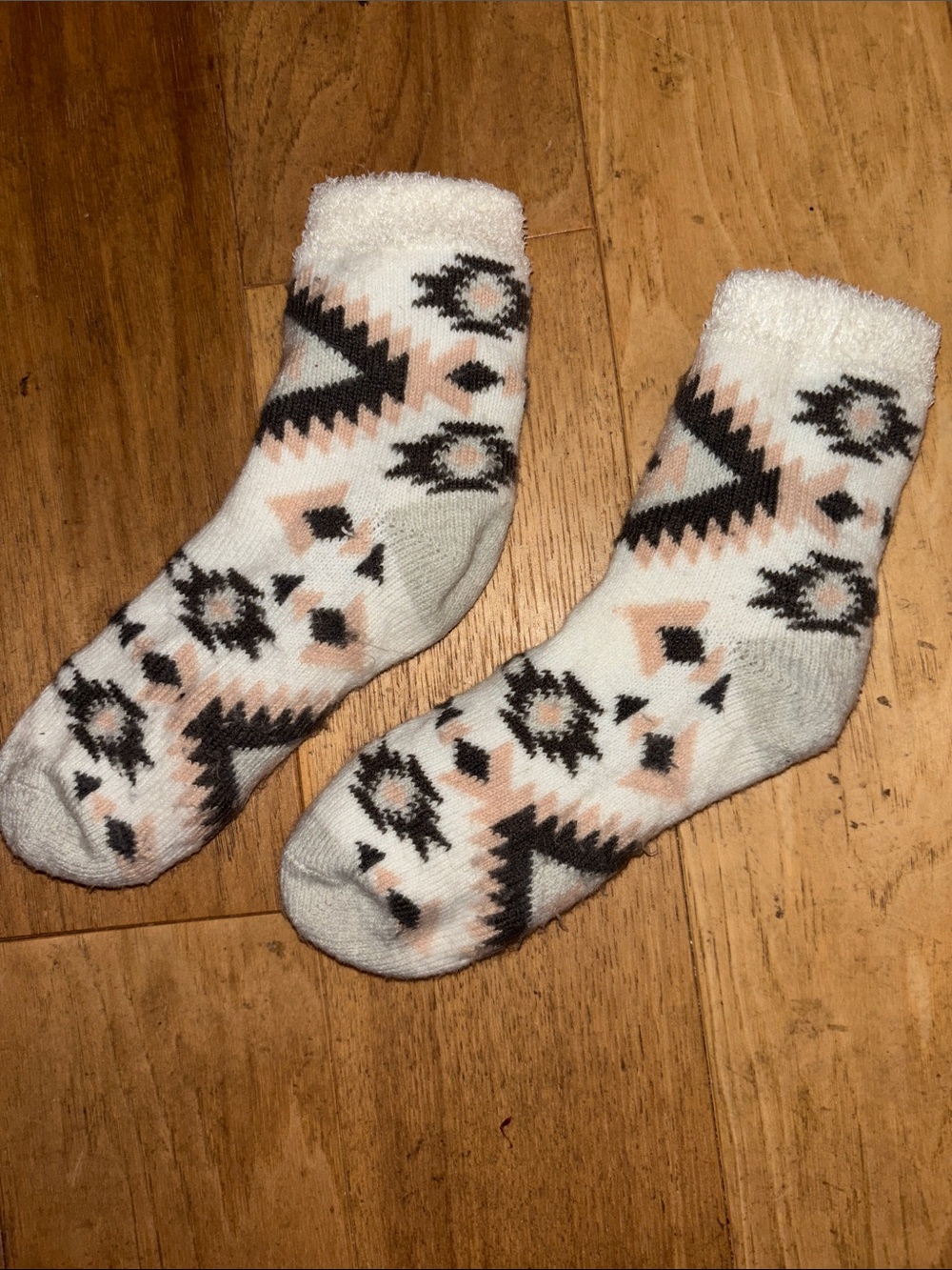 Never worn thick White Socks with Peach & Black Aztec Motif